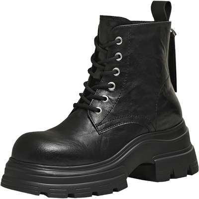 天美意厚底增高复古马丁靴大黄靴工装靴女加绒短靴皮靴2025冬新款