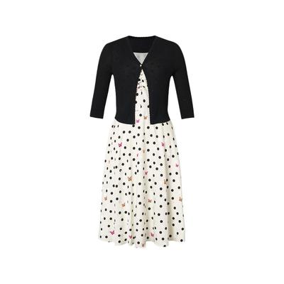 【桑蚕丝】珂莱蒂尔夏季真两件套拼接波点印花连衣裙女
