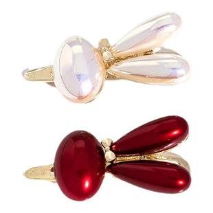 过年头饰夹子头顶侧耳发夹高端精致红色兔子侧边发卡前额流海夹女