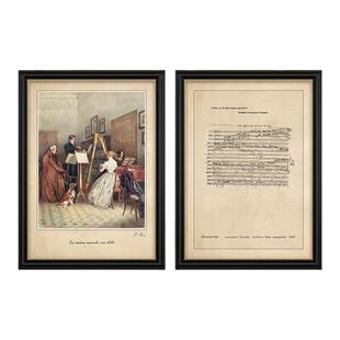 美式复古装饰画钢琴上方琴房挂画法式中古风软装乐谱油画乡村壁画