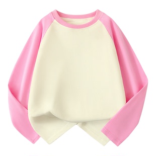 儿童插肩长袖T恤男童潮牌宽松版休闲上衣 中大女童内搭纯棉打底衫