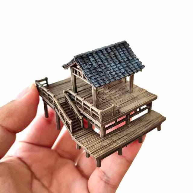 中式桌面装饰摆件假山石盆景鱼缸建筑凉亭模型国风居室玄关微景观