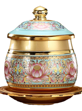 唐纹彩佛前供水杯涛羽