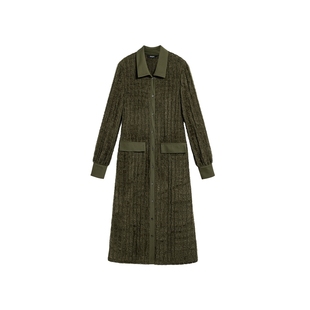 Desigual针织肌理毛绒拼接翻领衬衫绿色连衣裙