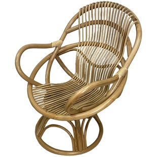 客厅藤椅单人靠背家用高背圈椅天然真藤老人椅原木色藤编旋转椅子