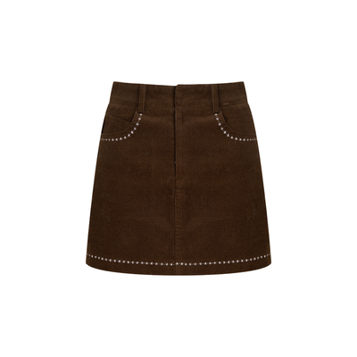 复古重工刺绣高腰A字短款半身裙