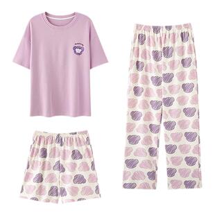 芬腾可安睡衣女款2026新款夏季纯棉短袖三件套女士夏款家居服夏天