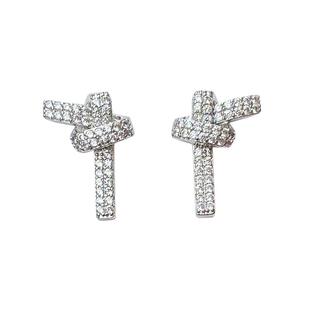 方奶奶 S925银针 同心结耳钉简约高级感锆石绳结耳环新款网红耳饰