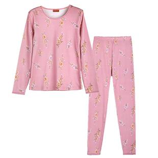 贴心女秋衣秋裤中老年纯棉印花圆领加肥大码打底妈妈保暖内衣套装