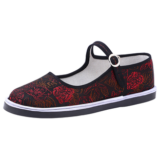 春秋新款老北京女布鞋圆头舒适软底浅口休闲中老年人手工花布鞋子