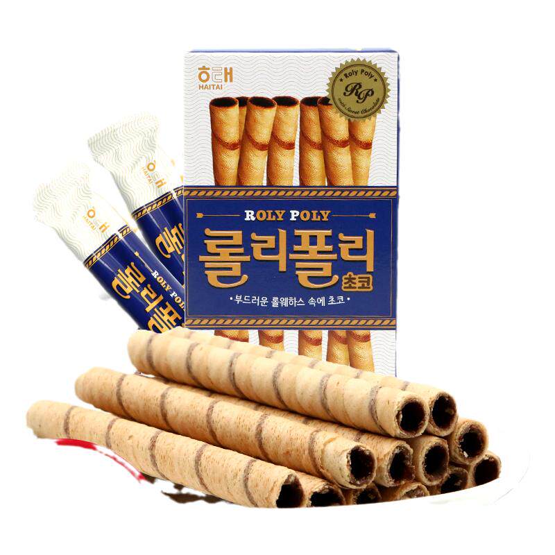 韩国进口食品海太彩迪薄脆卷巧克力味夹心条纹饼干棒网红休闲零食