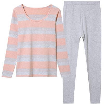 新一步圆领条纹纯棉棉保暖内衣