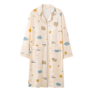 芬腾可安长款月子服睡衣女款春秋季带胸垫纯棉哺乳产后睡裙待产裙