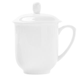 纯白骨瓷茶水杯家用办公杯陶瓷带盖老板杯大容量定制喝水盖杯茶杯