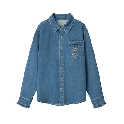 Uena荷叶边翻领牛仔衬衫外套