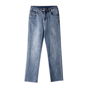 牛仔裤女秋直筒宽松七分高腰显瘦2025冬加绒修身九分小个子烟管裤