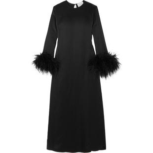 【折扣】Sleeper 女士羽毛缀饰兰精环生纤缎布超长连衣裙