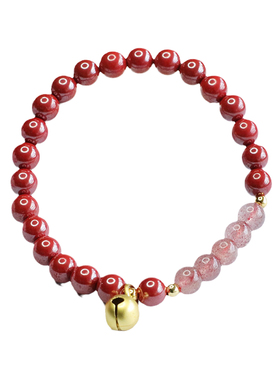 朱砂帝王砂手串草莓晶铃铛女士手链甜美可爱少女风多巴胺时尚饰品