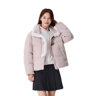森马羽绒服女防水防风宽松新文艺温柔气质仿兔毛牛角扣短款面包服