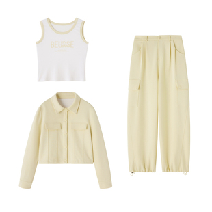 时尚套装女2026春装新款韩版洋气翻领宽松显瘦休闲运动减龄三件套