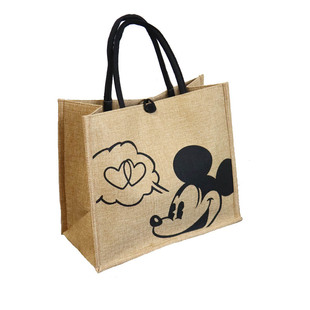 麻布手提袋女大容量帆布包包简约上班通勤托特包卡通手提包购物袋