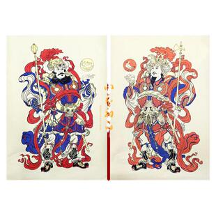 2026马年门神新年贴纸秦叔宝尉迟恭安宅护家朱砂福字太岁装饰年画