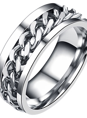钛钢可转动链条戒指男女情侣款