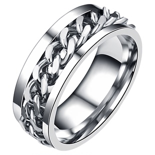 钛钢可转动链条戒指男女不掉色情侣款宽版简约时尚百搭指环配饰品