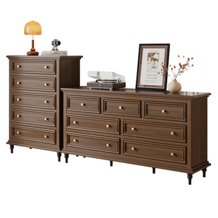 美式实木三四五七九斗柜卧室客厅复古柜子靠墙轻奢法式床尾收纳柜