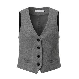 VGRASS维格娜丝秋季定纺绵羊毛人字纹花呢复古立裁微收腰西装马甲