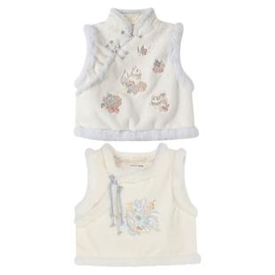 森女部落原创新中式气质绒感马甲旗袍套装女2025冬季新款女装