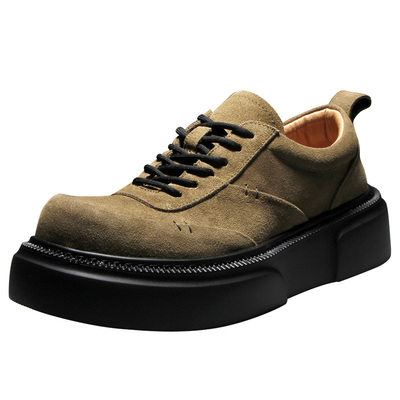 磨砂皮潮流男鞋冬季个性板鞋百搭休闲皮鞋软底工装鞋厚底百搭板鞋