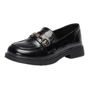 依思q软底乐福鞋女款2026春秋新款复古英伦风小皮鞋黑色百搭女鞋