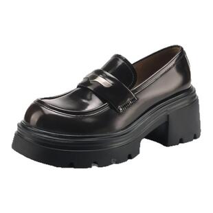 星期六真皮乐福鞋女鞋子2025夏季新款英伦风厚底增高小皮鞋【直】