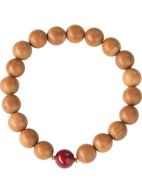 天然桃木护身手串女朱砂佛珠手链