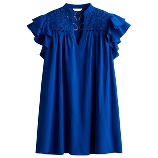 HM女装连衣裙冬季法式飞袖镂空刺绣a字版型连衣裙1278037