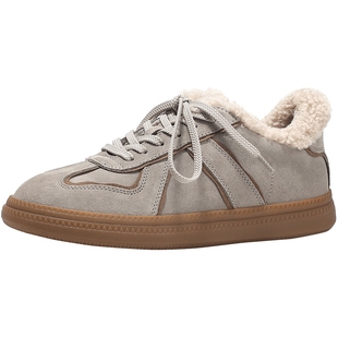 BellaLily冬款加绒德训鞋女复古百搭休闲板鞋保暖舒适毛毛鞋