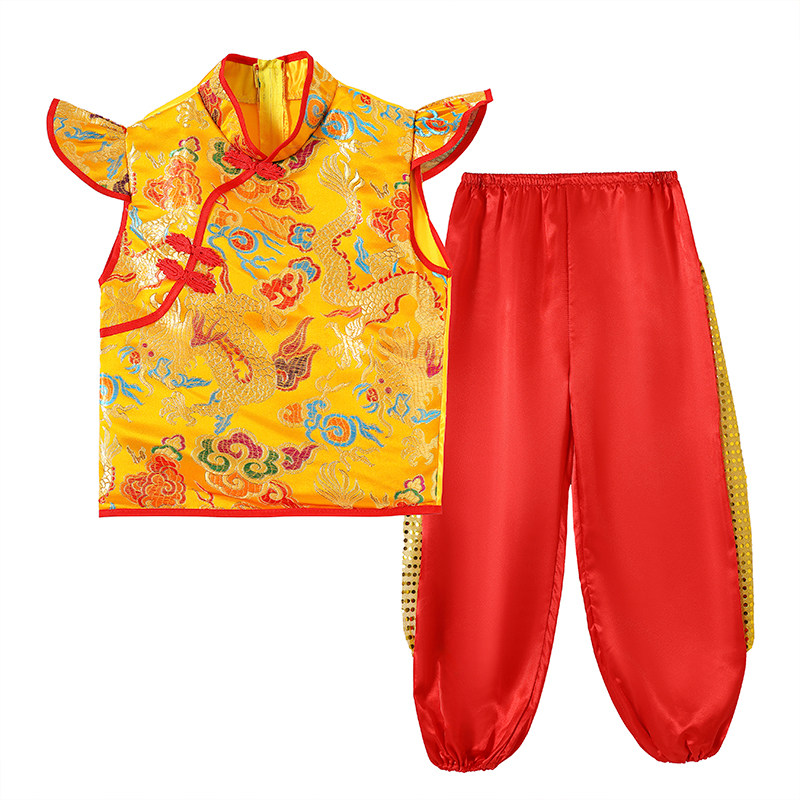 哪吒打鼓服龙腾喜庆演出服儿童武术腰鼓民族舞蹈红灯笼秧歌表演服