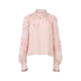 【刘琳同款】AS DALIO25新款真丝高领上衣立体花朵设计宽松衬衫女