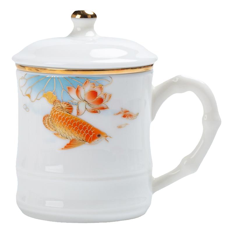 羊脂玉茶杯茶水分离陶瓷办公杯