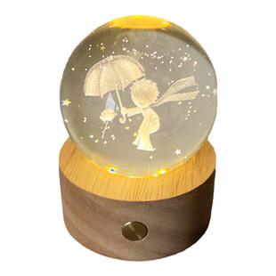 创意小王子宇航员3D水晶球小夜灯治愈桌面摆件房间装饰品生日礼物
