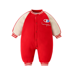 宝宝拜年服加绒加厚新中式过年喜庆衣服小月龄婴儿新年装红色新款