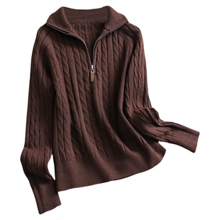 纯色半拉链绞花POLO领温柔软糯套头毛衣长袖通勤百搭女针织衫M909