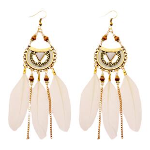 民族风波西米亚长款羽毛气质流苏个性百搭小众设计高级耳环耳饰女