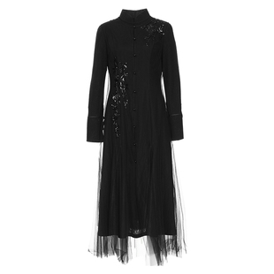 花木深白色长袖连衣裙新中式礼服套装针织刺绣旗袍【明星同款店】