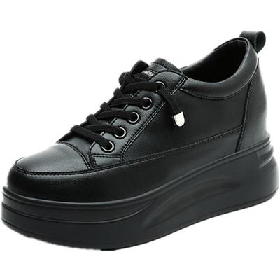 黑色内增高8CM小皮鞋轻便显脚小