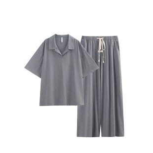 末里末夏季新款针织纯棉短袖长裤睡衣女款家居服薄款休闲外穿套装