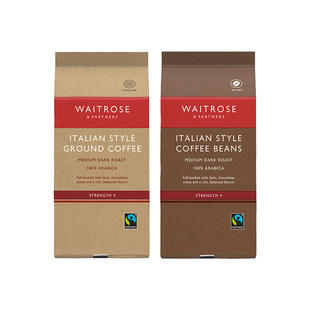 【自营】Waitrose进口100%阿拉比卡意式中深度烘焙咖啡豆研磨227g