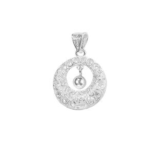 足银s999花丝平安扣镂空项链吊坠子女正品纯银灵动吊珠锁骨链礼物