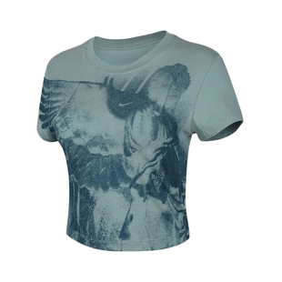 Nike耐克女子夏新款休闲印花紧身透气露脐短袖运动T恤 HV5001-017